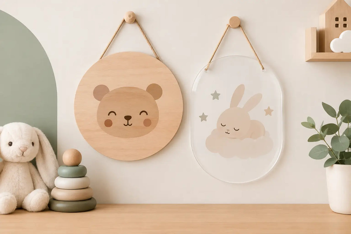 Houten of acryl naambord voor de babykamer