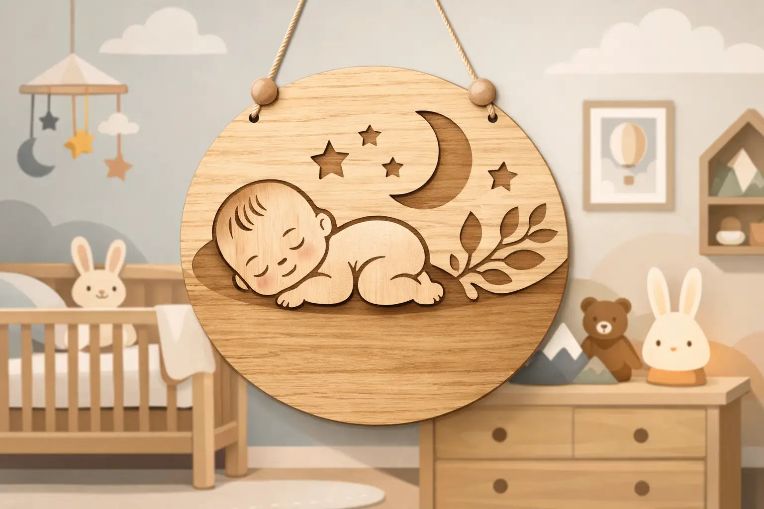 Houten geboortebord babykamer met naam