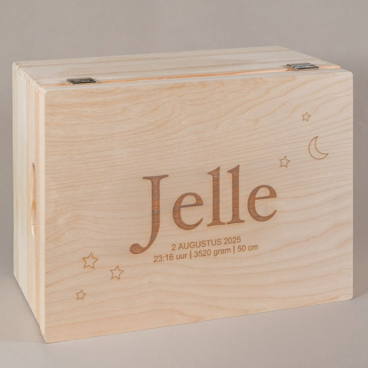 Memorybox met sterren en maan, met naam, kraamcadeau