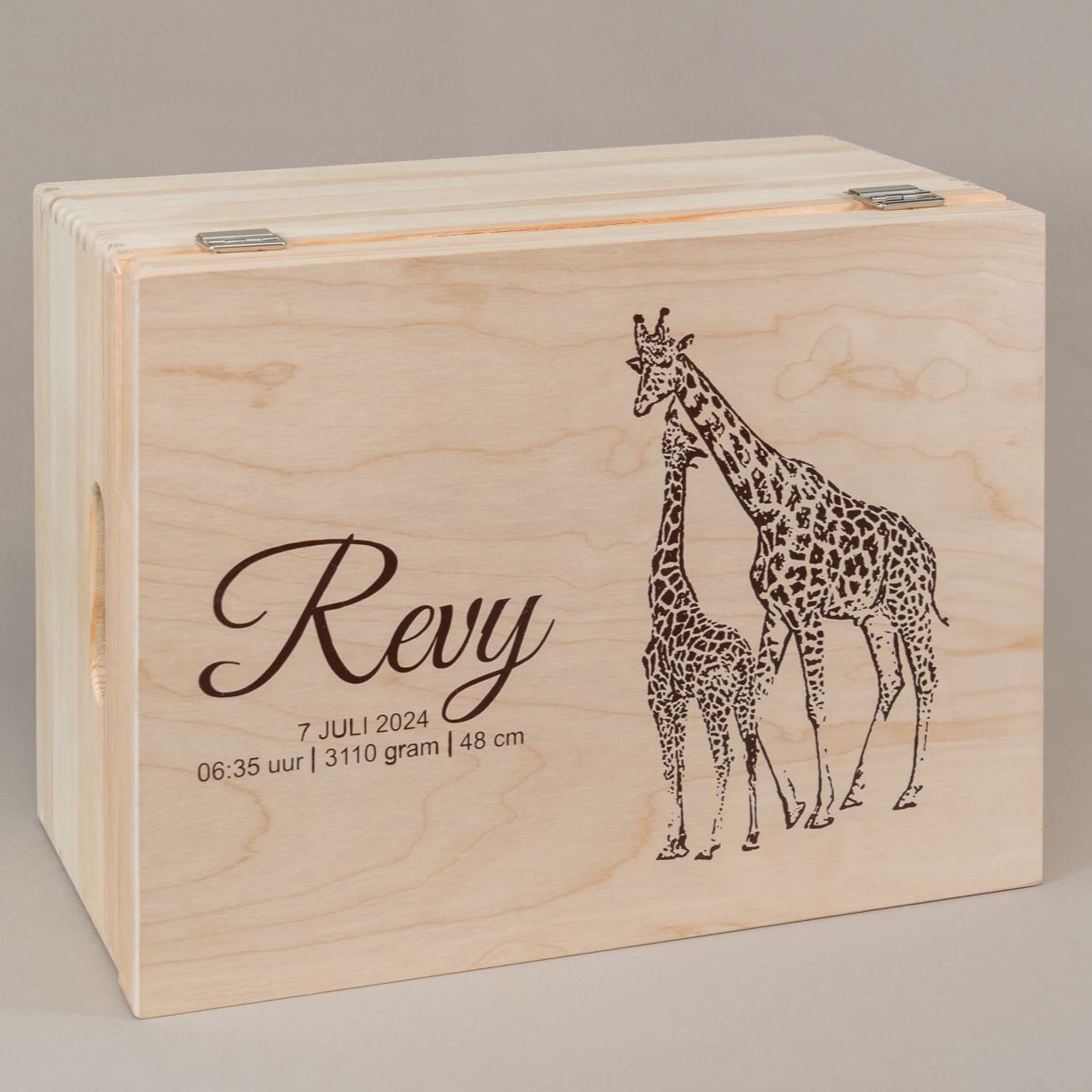 Memorybox met naam, kraamcadeau, dieren, giraf, Gepersonaliseerd