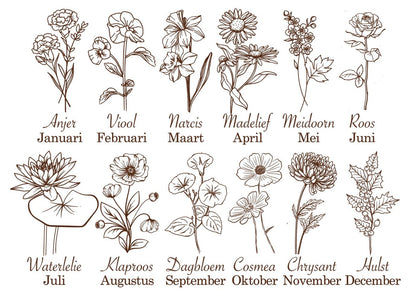 Memorybox met 3D naam en gegraveerde geboortebloem - Leuk en Mooi