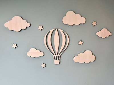 Muurdecoratie luchtballon met wolken en sterren - Leuk en Mooi